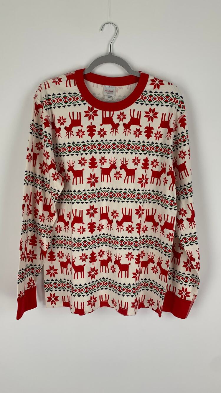 Hanna Andersson Unisex Long John Pajama Top Size XL Christmas Reindeer Red New